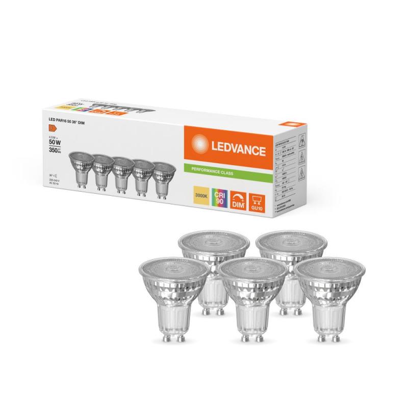 5er Pack Ledvance GU10 PAR16 Reflektor 36° 4,5W wie 50W dimmbarer warmweißer Strahler 3000K 90Ra